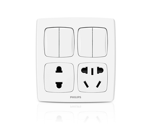 Philips Leaf Style 2 Double Switch + 1 Socket + 1 5P socket - Barkat Trading Company