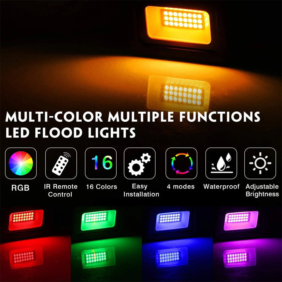 100W LED RGB Flood Light with 16 Colors with Remote Control - Barkat Trading Company